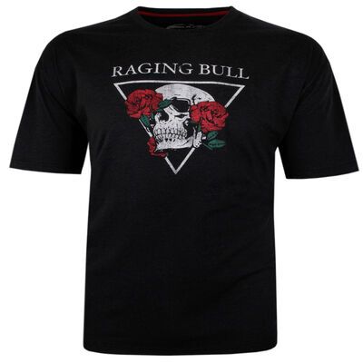 RAGING BULL SKULL & ROSE T-SHIRT-tshirts & tank tops-KINGSIZE BIG & TALL
