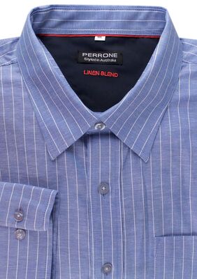 PERRONE LINEN STRIPE L/S SHIRT -sale clearance-KINGSIZE BIG & TALL