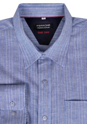 PERRONE LINEN BLEND PINESTRIPE  L/S SHIRT -shirts casual & business-KINGSIZE BIG & TALL