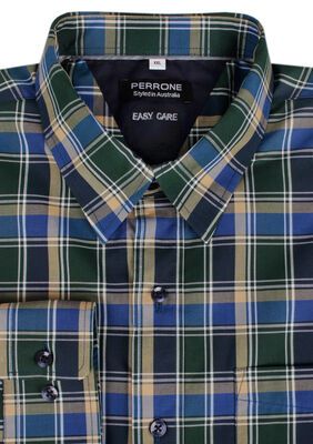PERRONE PLAID CHECK L/S SHIRT -shirts casual & business-KINGSIZE BIG & TALL