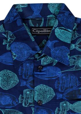 CIPOLLINI MIX BLUE FISH S/S SHIRT -shirts casual & business-KINGSIZE BIG & TALL