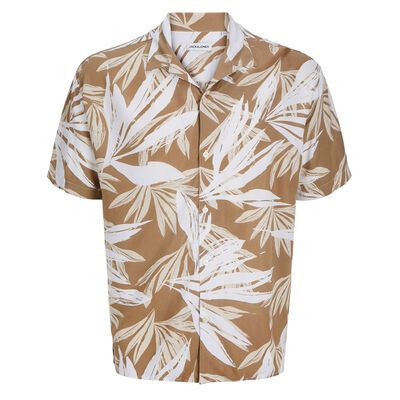 JACK & JONES TAN PALM PRINT S/S SHIRT-new arrivals-KINGSIZE BIG & TALL